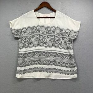 Under Skies Blouse Top Womens Medium White Lace Dolman Sleeve Cottagecore Boho